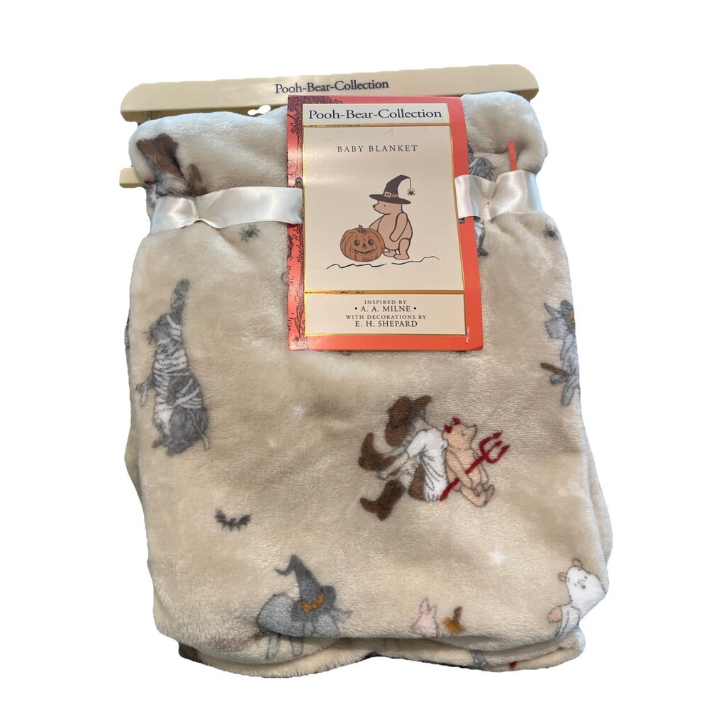 Pooh Bear Collection Halloween Baby Plush Blanket Tan Lightweight Soft New